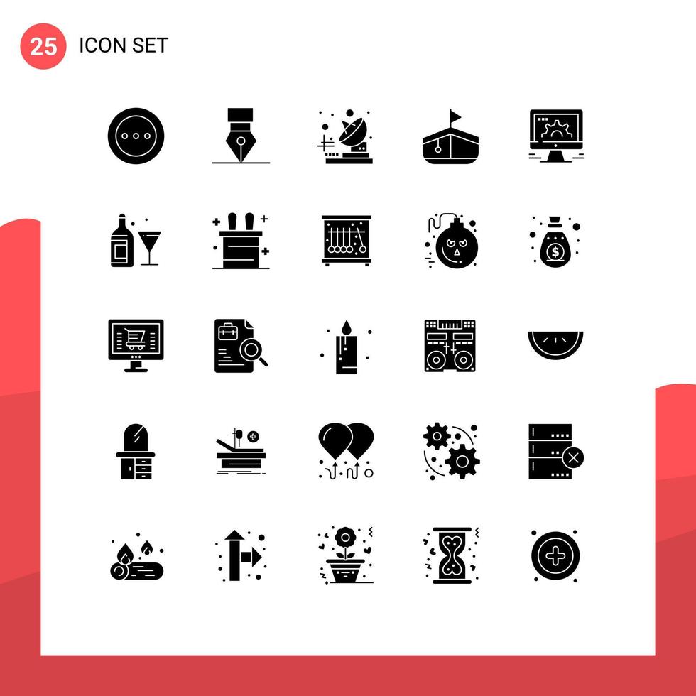 25 Creative Icons Modern Signs and Symbols of settings computer wreath transportation boat Editable Vector Design Elements