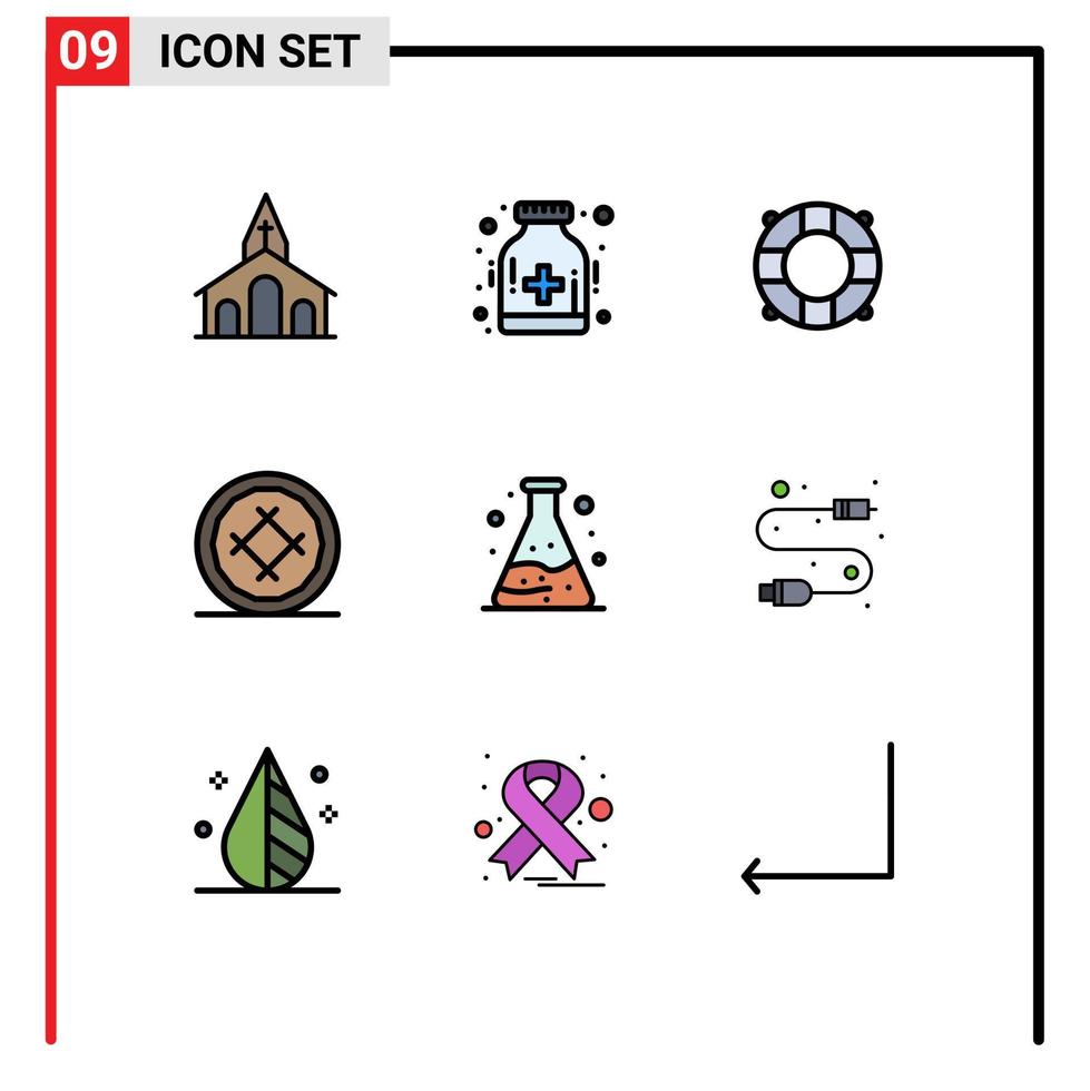 conjunto moderno de 9 colores planos de línea de relleno y símbolos como elementos de diseño de vectores editables de panadería de postre de hospital de alimentos de contaminación