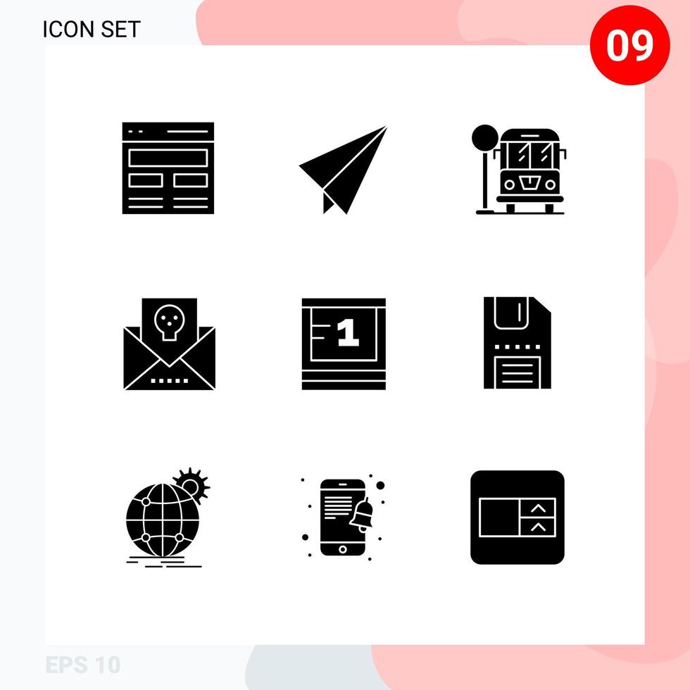 Modern Set of 9 Solid Glyphs Pictograph of study mail city horror envelope Editable Vector Design Elements