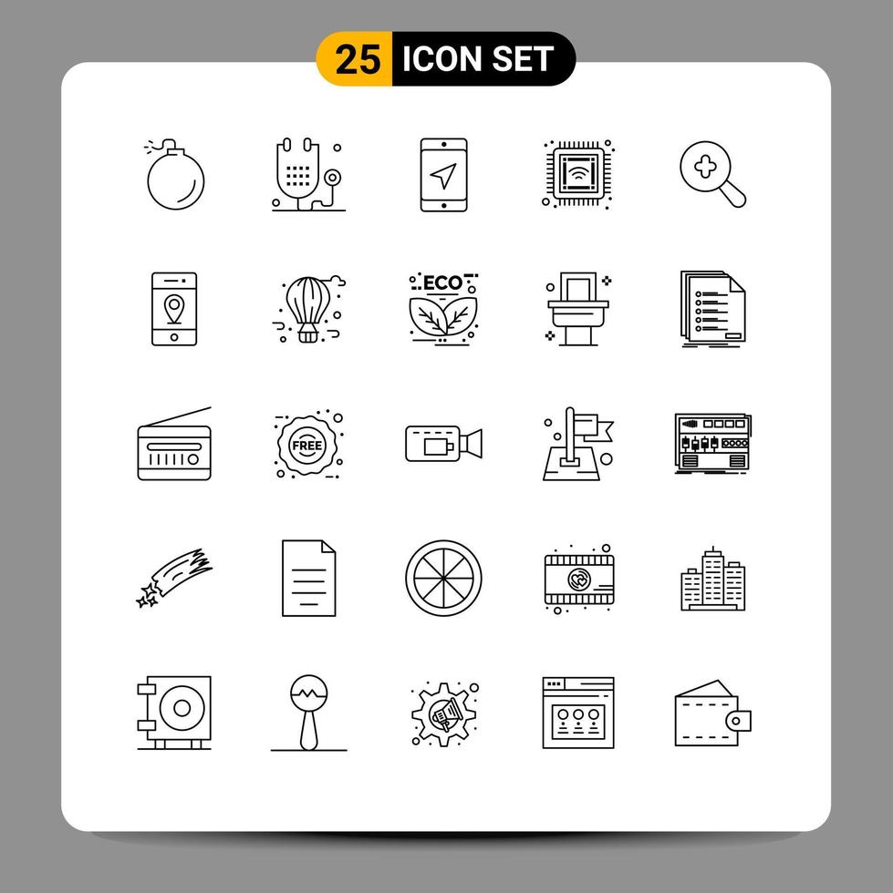 Stock Vector Icon Pack of 25 Line Signs and Symbols for search smart mobile future chip Editable Vector Design Elements
