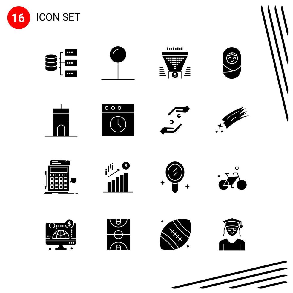 Collection of 16 Vector Icons in solid style Pixle Perfect Glyph Symbols for Web and Mobile Solid Icon Signs on White Background 16 Icons Creative Black Icon vector background