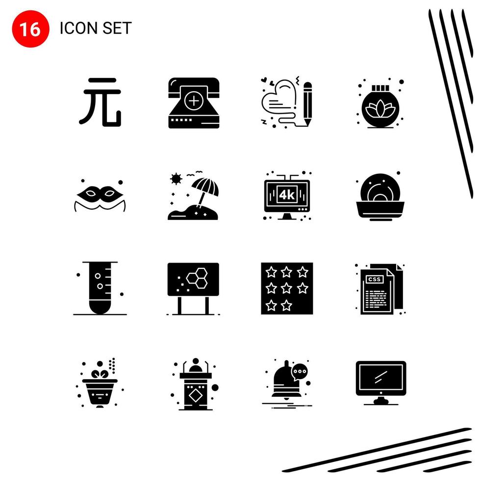 Collection of 16 Vector Icons in solid style Pixle Perfect Glyph Symbols for Web and Mobile Solid Icon Signs on White Background 16 Icons Creative Black Icon vector background