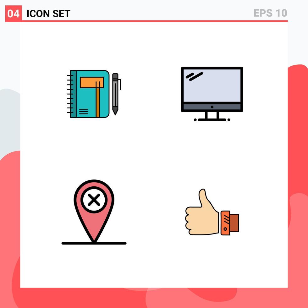 conjunto moderno de 4 pictogramas de colores planos de línea de relleno de elementos de diseño vectorial editables de pc de boceto de dispositivo de libro de trabajo vector