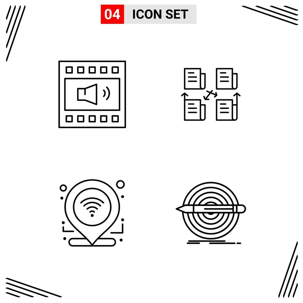 4 Icons Line Style Grid Based Creative Outline Symbols for Website Design Simple Line Icon Signs Isolated on White Background 4 Icon Set Creative Black Icon vector background