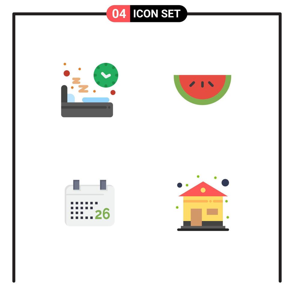 paquete de línea de vector editable de 4 iconos planos simples de cama día dormir fruta jan elementos de diseño de vector editable