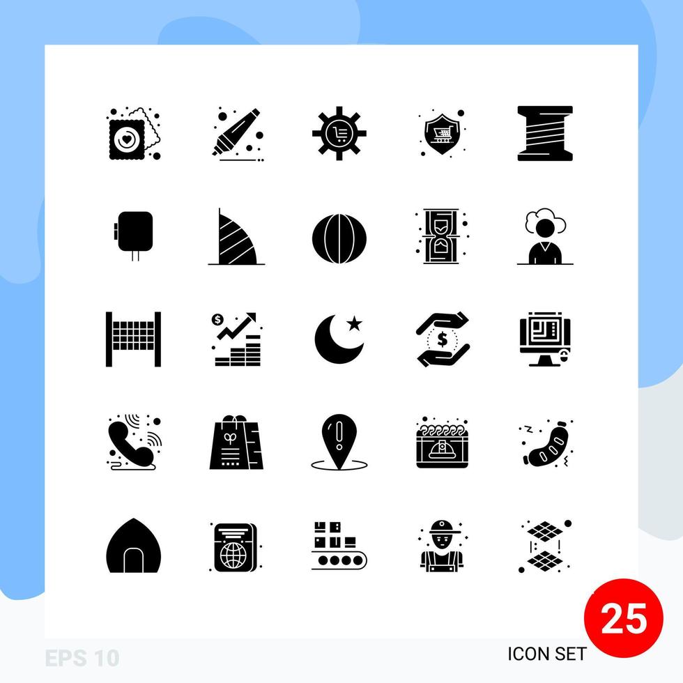 25 concepto de glifo sólido para sitios web móviles y aplicaciones configuración de compra de garantía configuración de tienda elementos de diseño vectorial editables vector