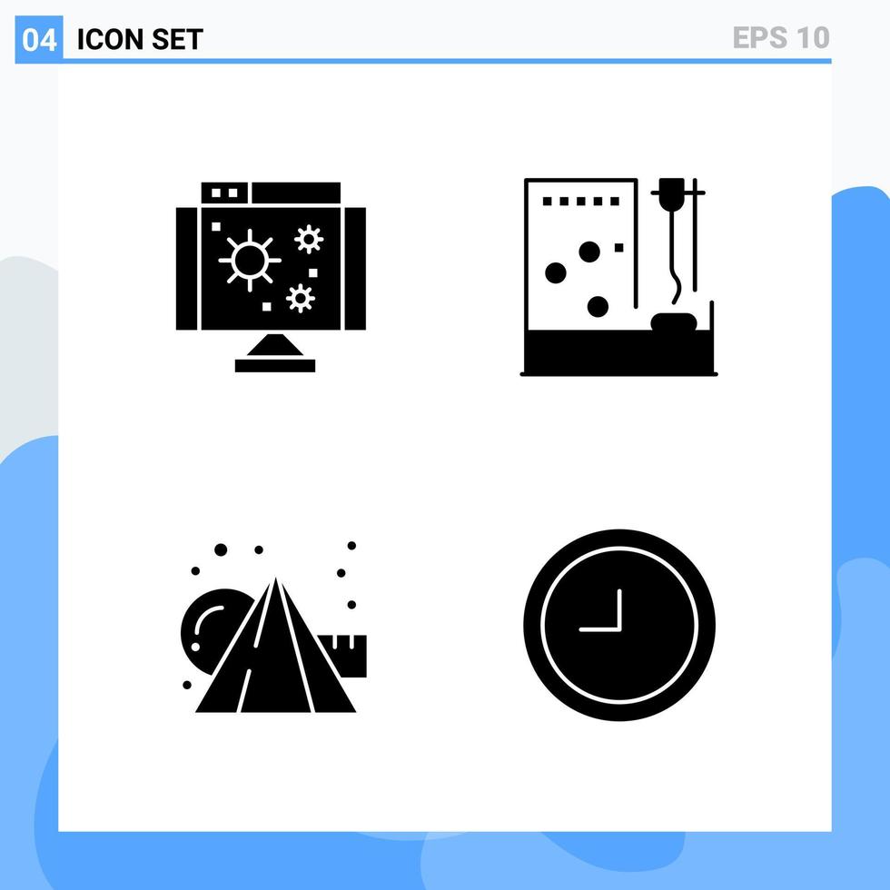 Modern 4 solid style icons Glyph Symbols for general use Creative Solid Icon Sign Isolated on White Background 4 Icons Pack Creative Black Icon vector background