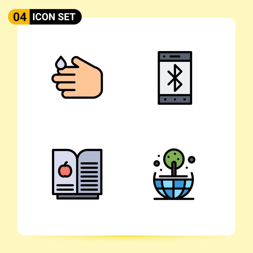 Pictogram Set of 4 Simple Filledline Flat Colors of cleaning science wash mobile globe Editable Vector Design Elements