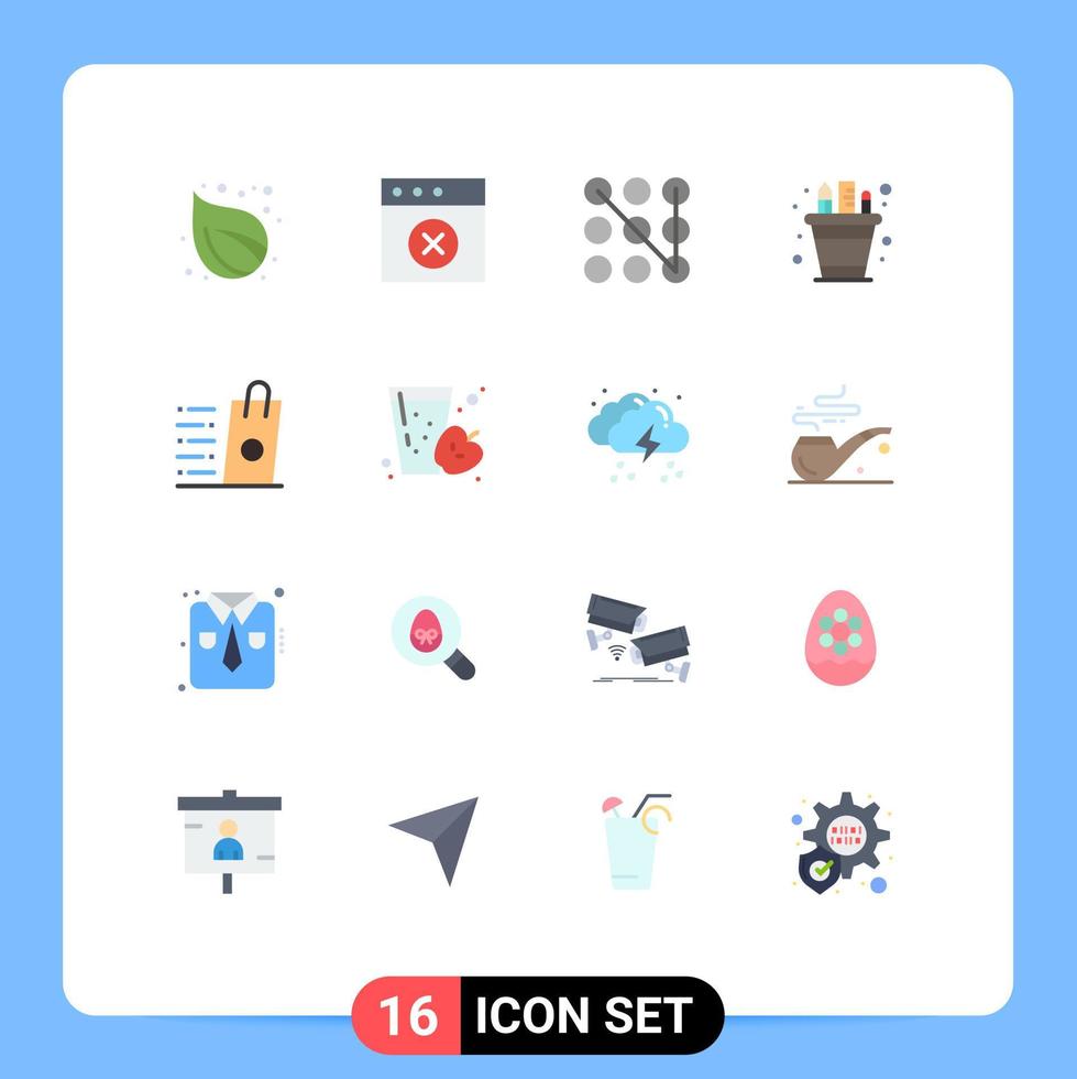 Mobile Interface Flat Color Set of 16 Pictograms of sell bag pattern pot pencil Editable Pack of Creative Vector Design Elements