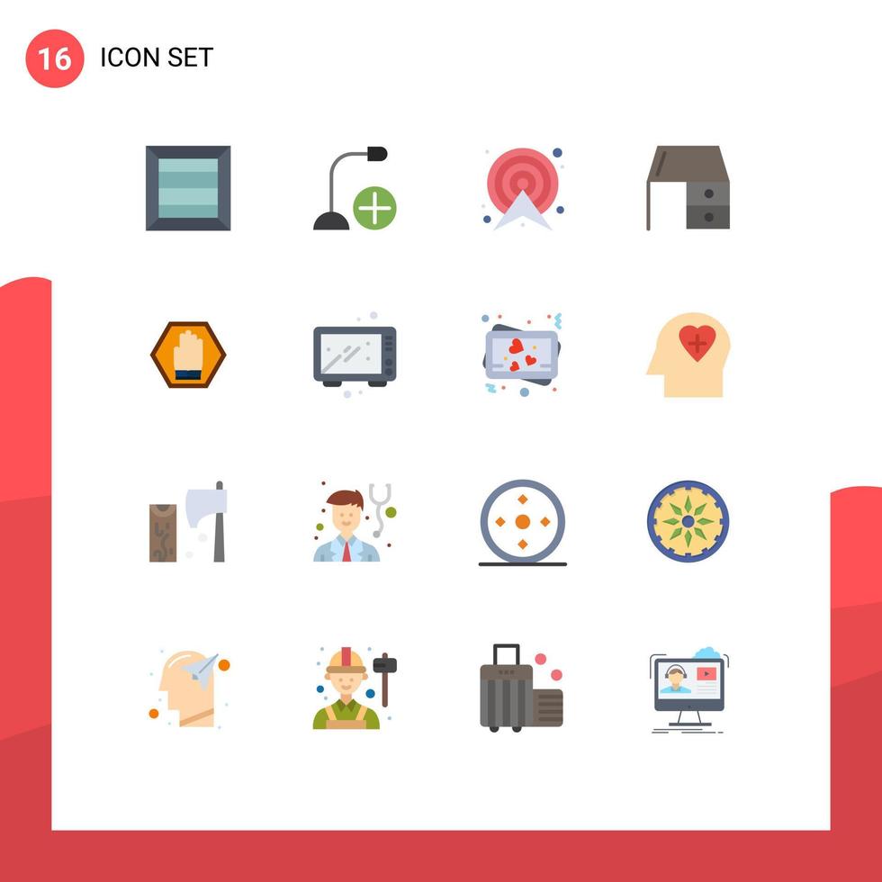 Set of 16 Commercial Flat Colors pack for office material furniture arrow desk drawer route Editable Pack of Creative Vector Design Elements