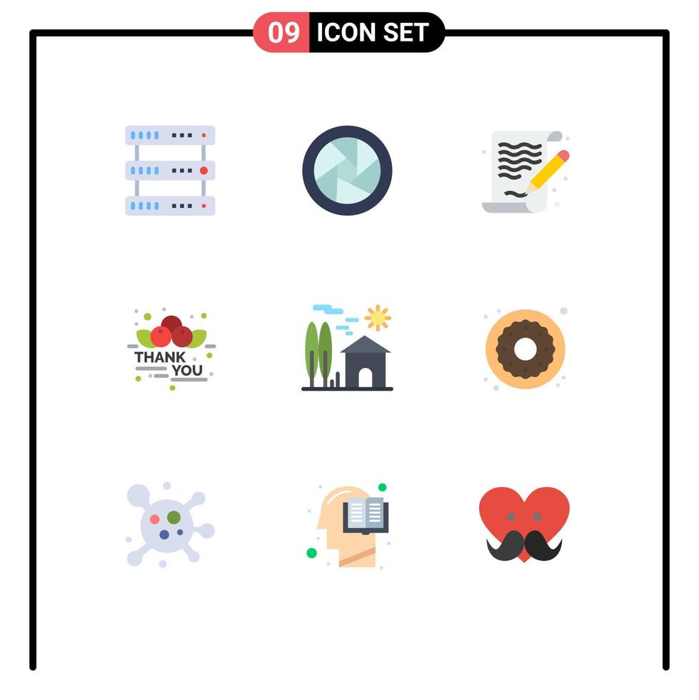 Flat Color Pack of 9 Universal Symbols of property estate arts thanksgiving gratitude Editable Vector Design Elements