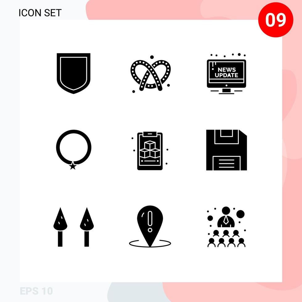 9 Thematic Vector Solid Glyphs and Editable Symbols of cube necklace information fashion accessories Editable Vector Design Elements