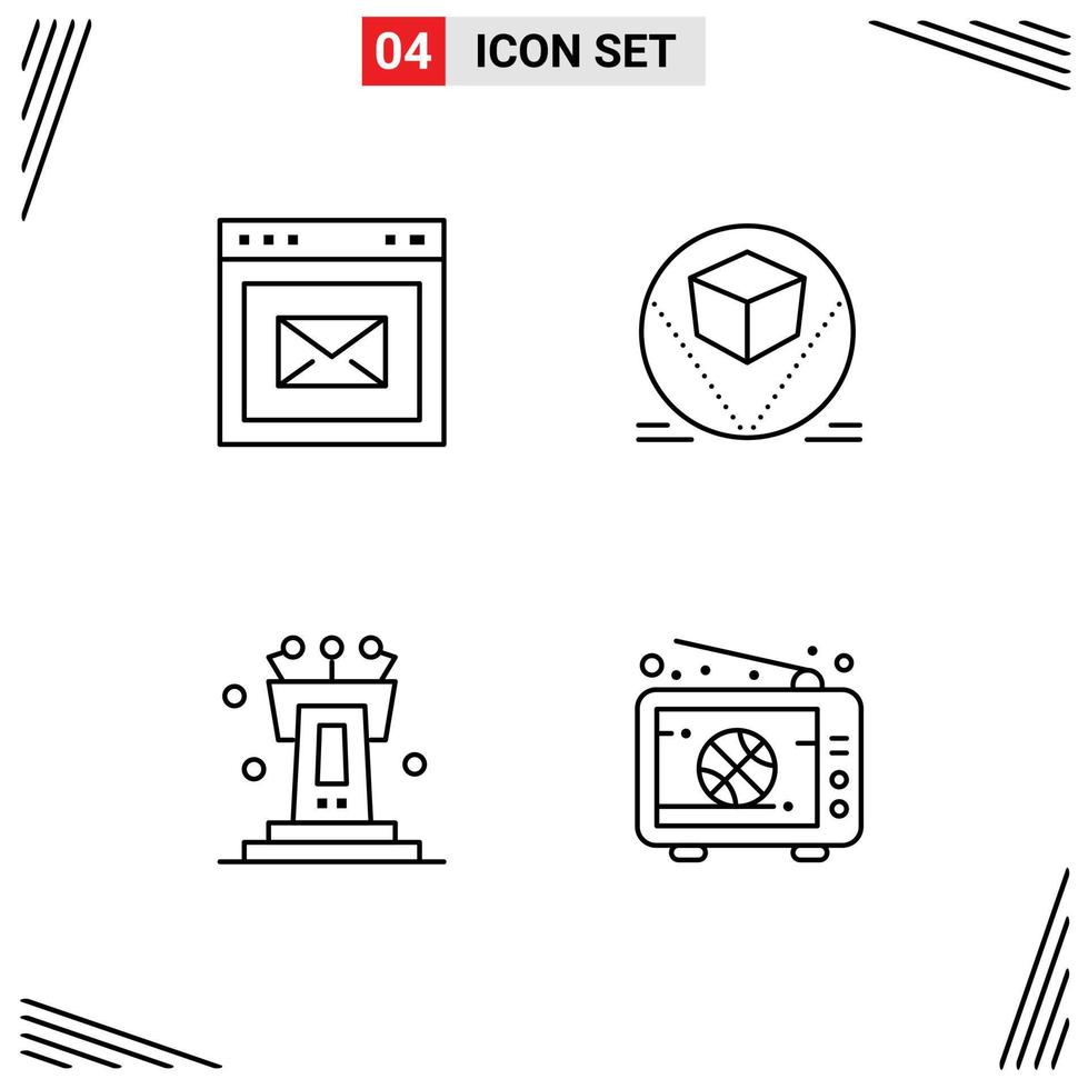 Line Pack of 4 Universal Symbols of browser podium website store tribune Editable Vector Design Elements