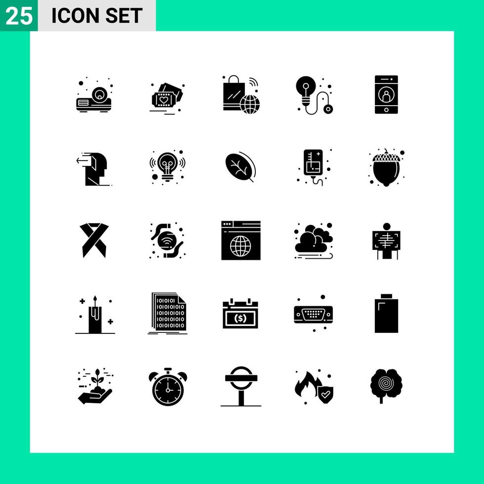 25 Thematic Vector Solid Glyphs and Editable Symbols of media add internet process business Editable Vector Design Elements