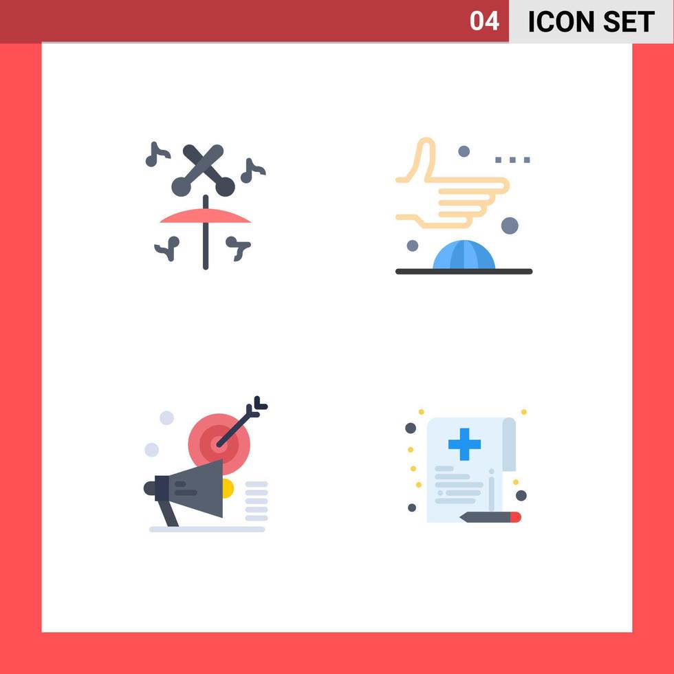 conjunto de 4 iconos planos vectoriales en la cuadrícula para el acuerdo de megáfono de tambor elementos de diseño vectorial editables objetivo de apretón de manos vector