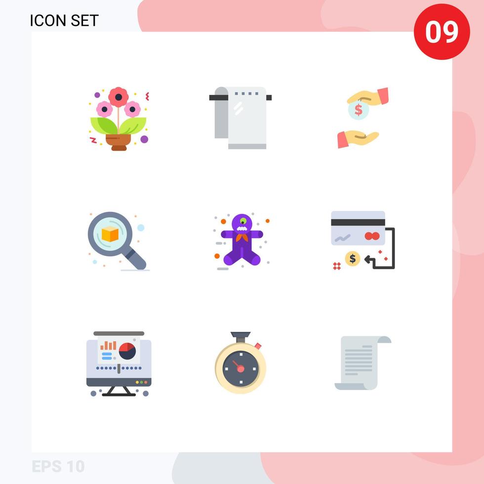 Group of 9 Modern Flat Colors Set for gingerbread man zoom bribery thinking detail Editable Vector Design Elements