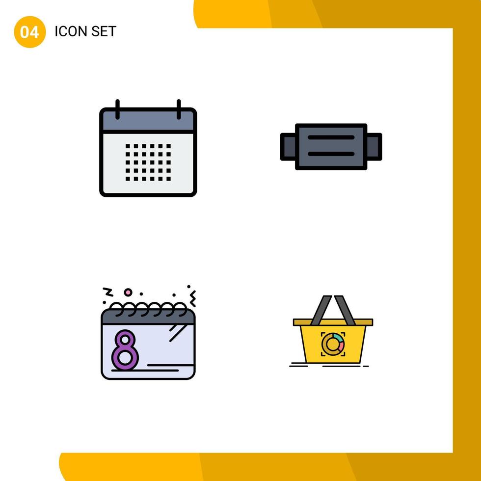 Pictogram Set of 4 Simple Filledline Flat Colors of appointment calendar event belt plan Editable Vector Design Elements