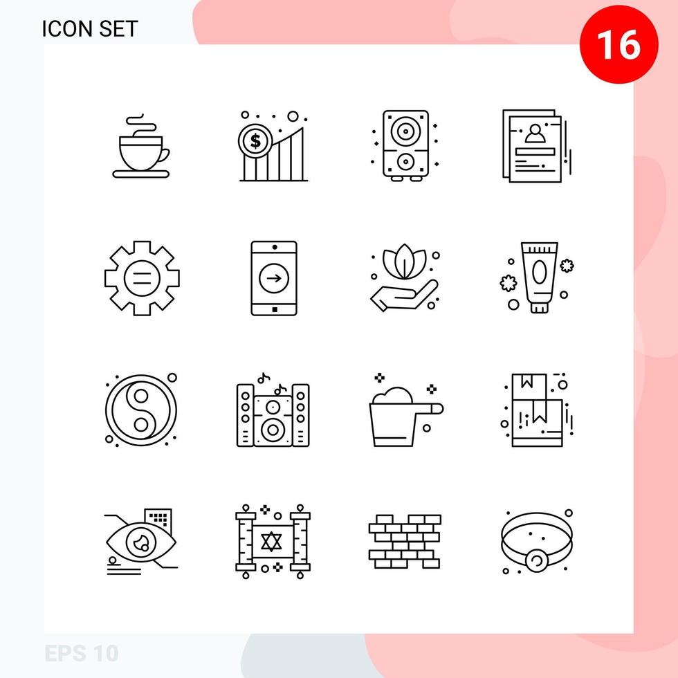 Vector Pack of 16 Icons in Line Style Creative Outline Pack isolated on White Background for Web and Mobile Creative Black Icon vector background