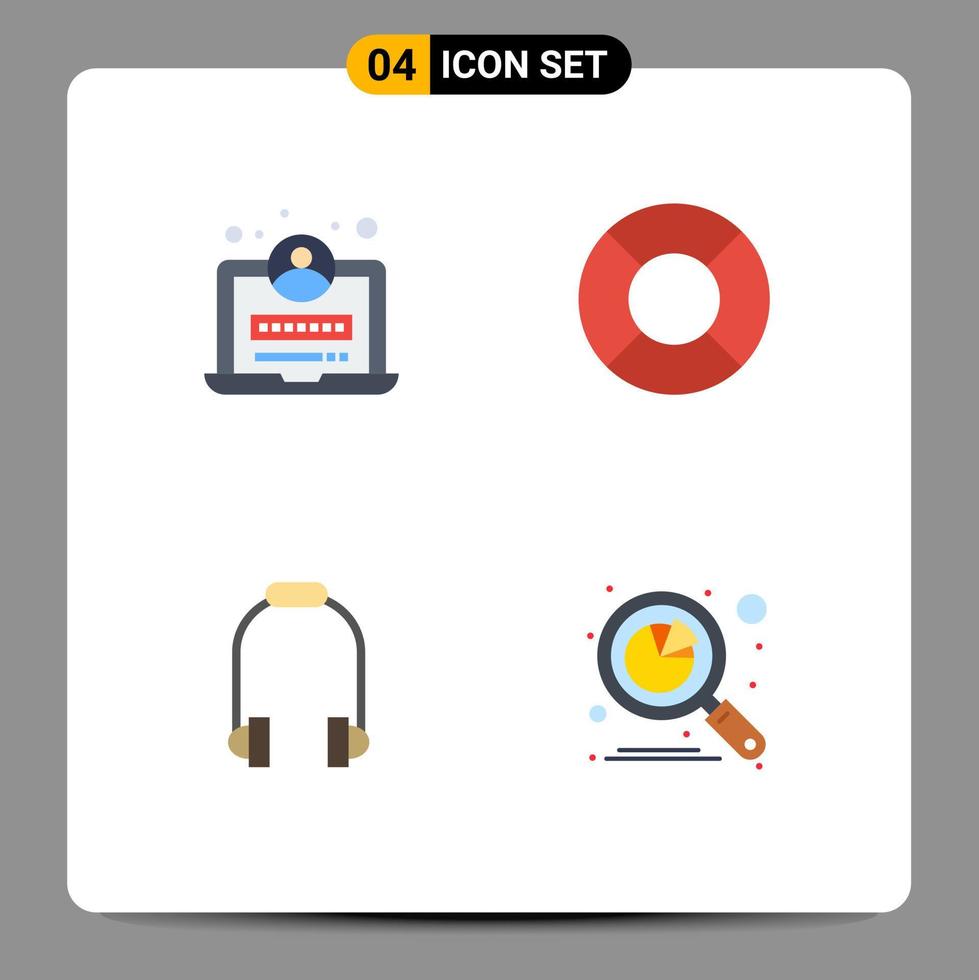 conjunto de iconos planos de interfaz móvil de 4 pictogramas de análisis de auriculares flotantes de música de desarrollo elementos de diseño vectorial editables vector