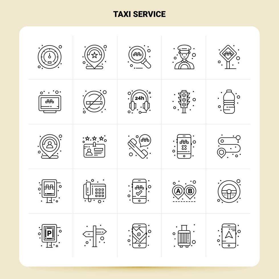 OutLine 25 Taxi Service Icon set Vector Line Style Design Black Icons Set Linear pictogram pack Web and Mobile Business ideas design Vector Illustration