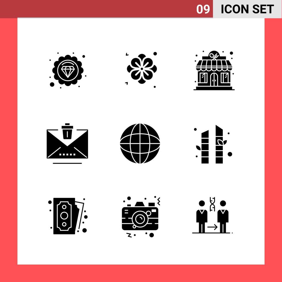 paquete de 9 iconos símbolos de glifo de estilo sólido sobre fondo blanco signos simples para el diseño general fondo de vector de icono negro creativo