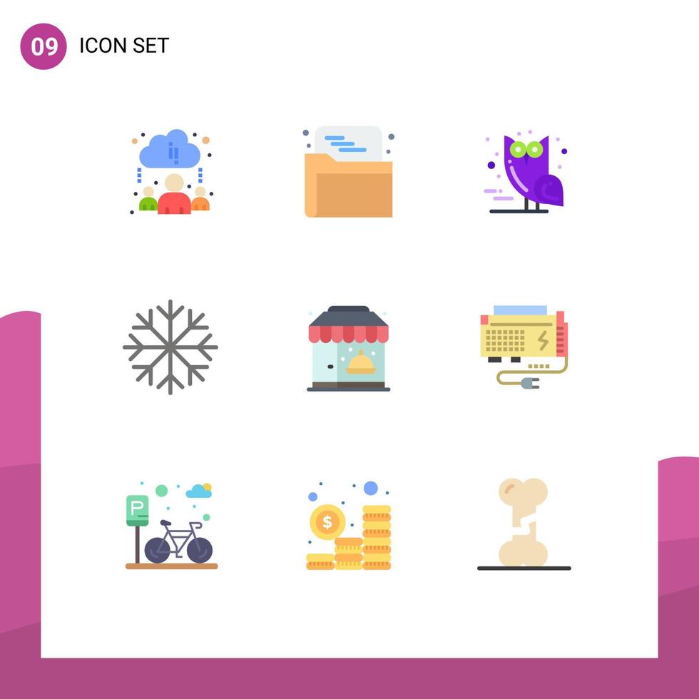paquete de 9 signos y símbolos de colores planos modernos para medios de impresión web, como la vida alimentaria, la ciudad de Halloween, la nieve, los elementos de diseño vectorial editables vector