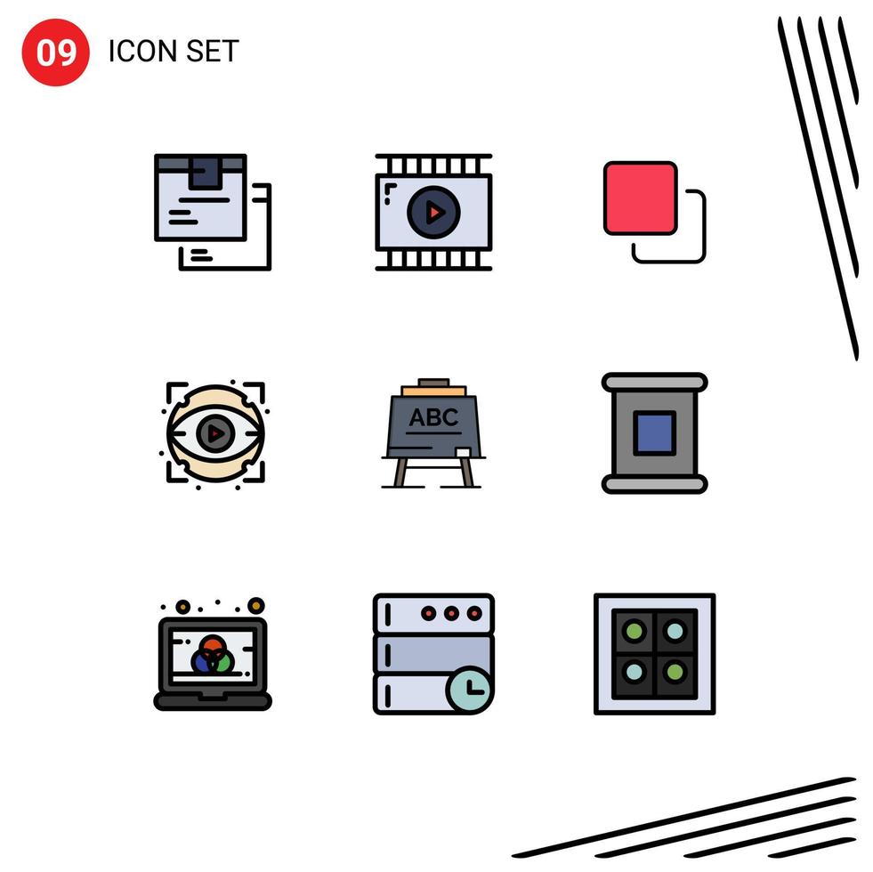 9 Universal Filledline Flat Color Signs Symbols of learining view video design eyeball stack Editable Vector Design Elements