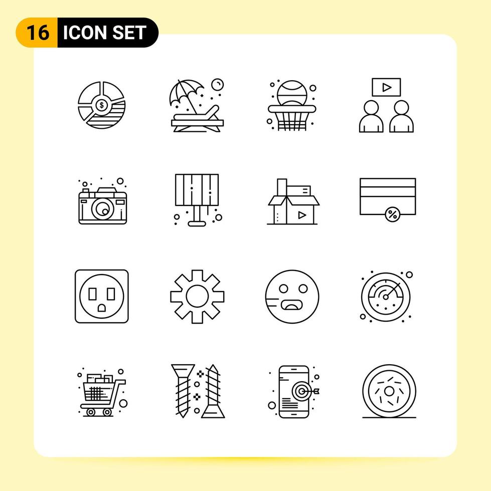 16 Creative Icons for Modern website design and responsive mobile apps 16 Outline Symbols Signs on White Background 16 Icon Pack Creative Black Icon vector background