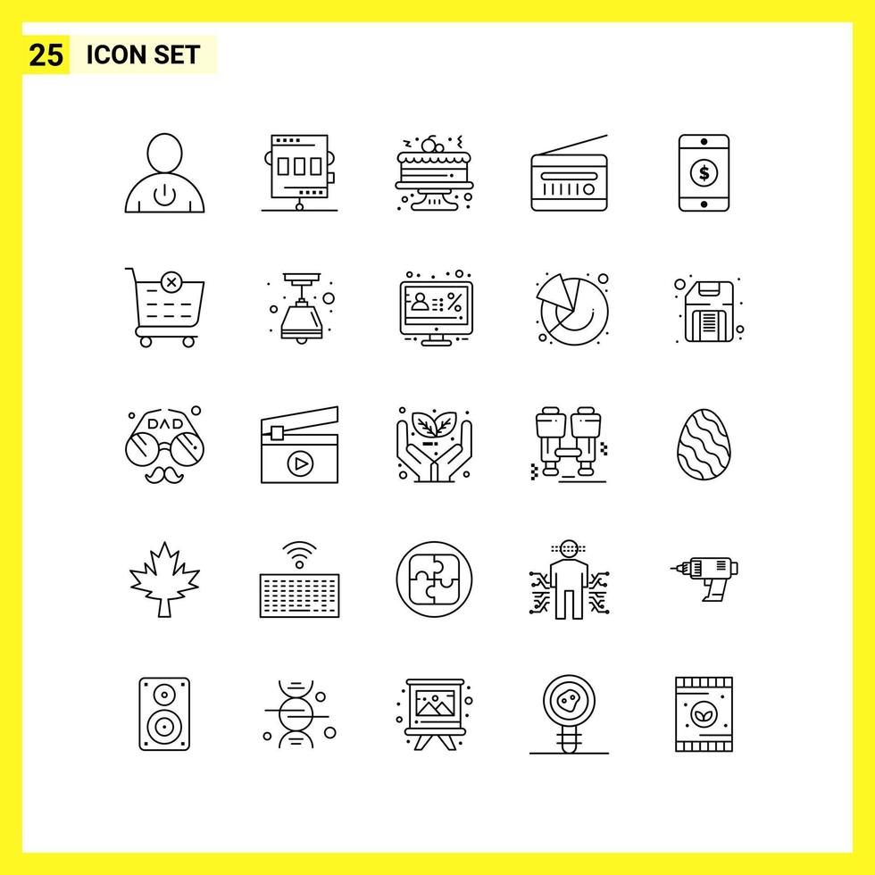 25 Icon Set Simple Line Symbols Outline Sign on White Background for Website Design Mobile Applications and Print Media Creative Black Icon vector background
