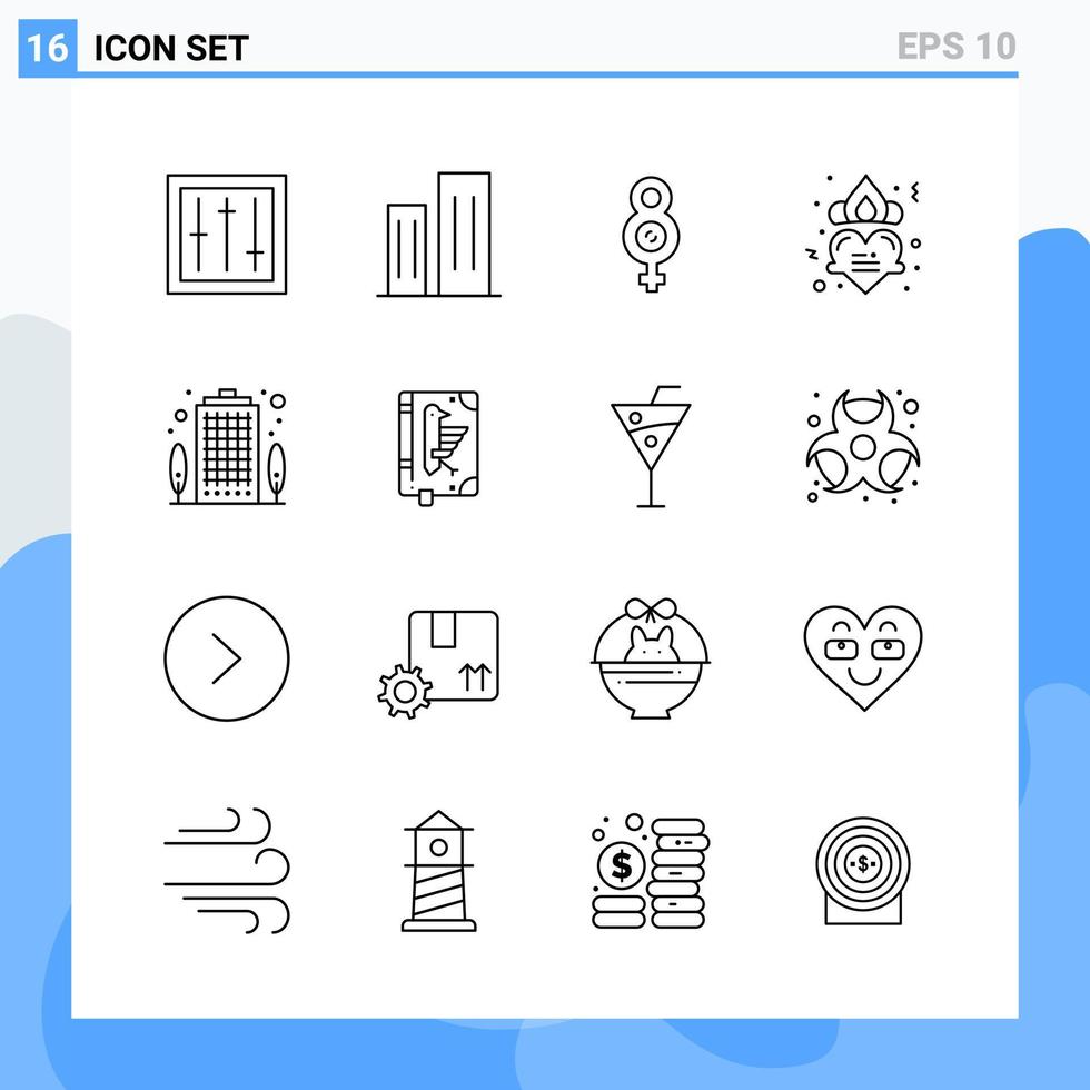 iconos de estilo moderno de 16 líneas delinean símbolos para uso general signo de icono de línea creativa aislado en fondo blanco paquete de 16 iconos fondo de vector de icono negro creativo