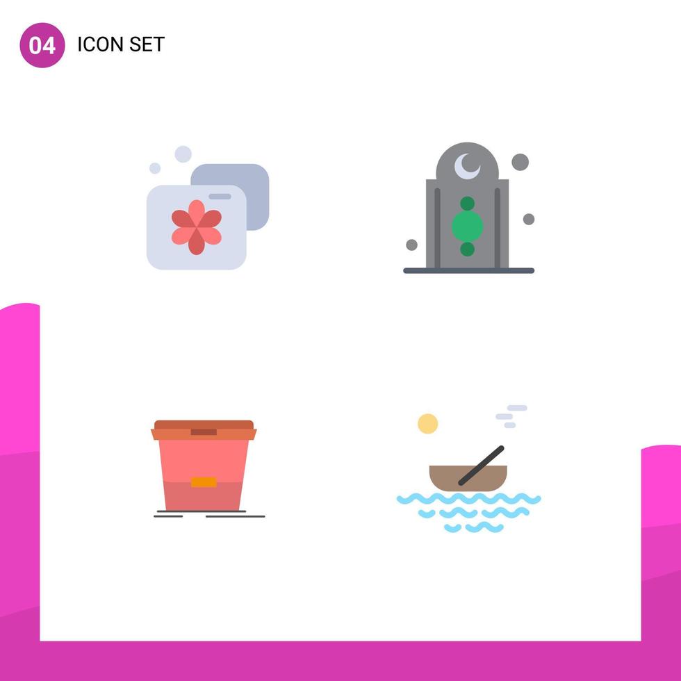 Group of 4 Modern Flat Icons Set for accommodation bucket spa islam wash Editable Vector Design Elements
