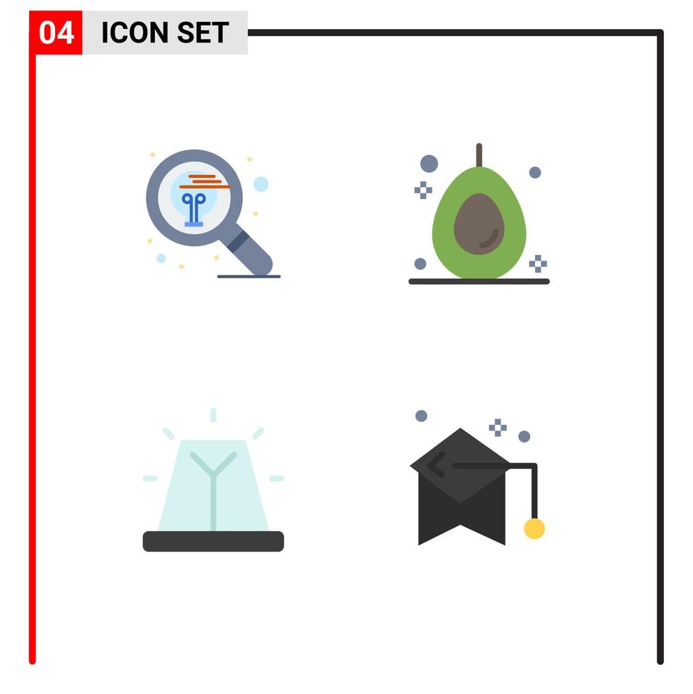 4 User Interface Flat Icon Pack of modern Signs and Symbols of design bell search food siren Editable Vector Design Elements