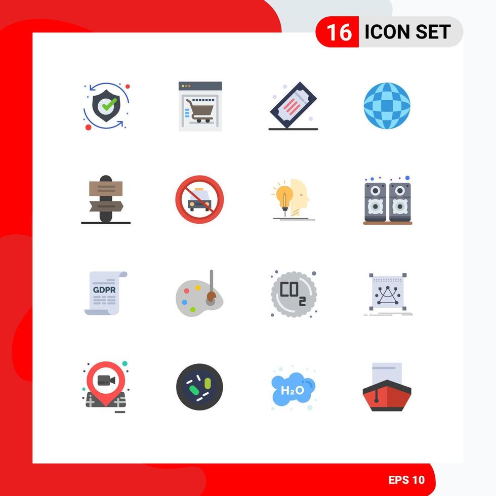 Pack of 16 Modern Flat Colors Signs and Symbols for Web Print Media such as sign world cinema tickets internet tickets Editable Pack of Creative Vector Design Elements