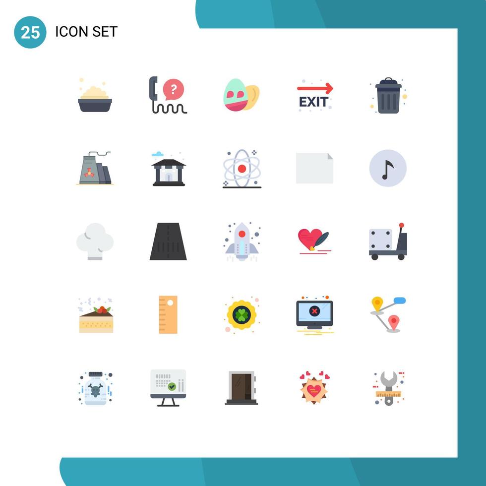25 Universal Flat Color Signs Symbols of public dustbin egg navigation fire exit Editable Vector Design Elements