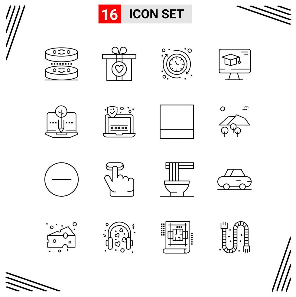 16 Icons Line Style Grid Based Creative Outline Symbols for Website Design Simple Line Icon Signs Isolated on White Background 16 Icon Set Creative Black Icon vector background
