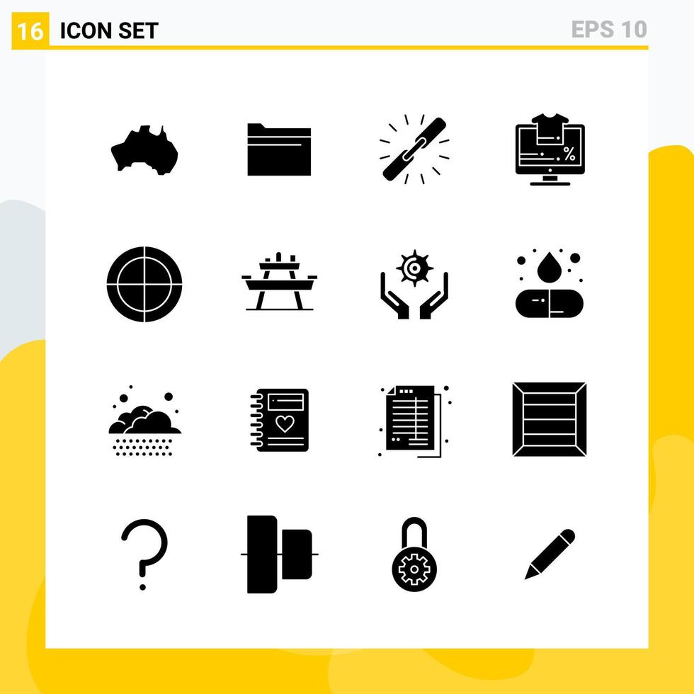 colección de 16 iconos sólidos universales conjunto de iconos para web y móvil fondo de vector de icono negro creativo