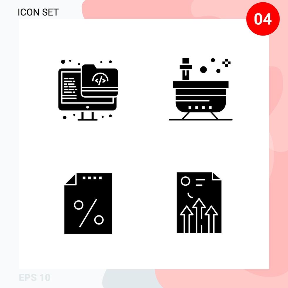 Vector Pack of 4 Icons in Solid Style Creative Glyph Pack isolated on White Background for Web and Mobile Creative Black Icon vector background