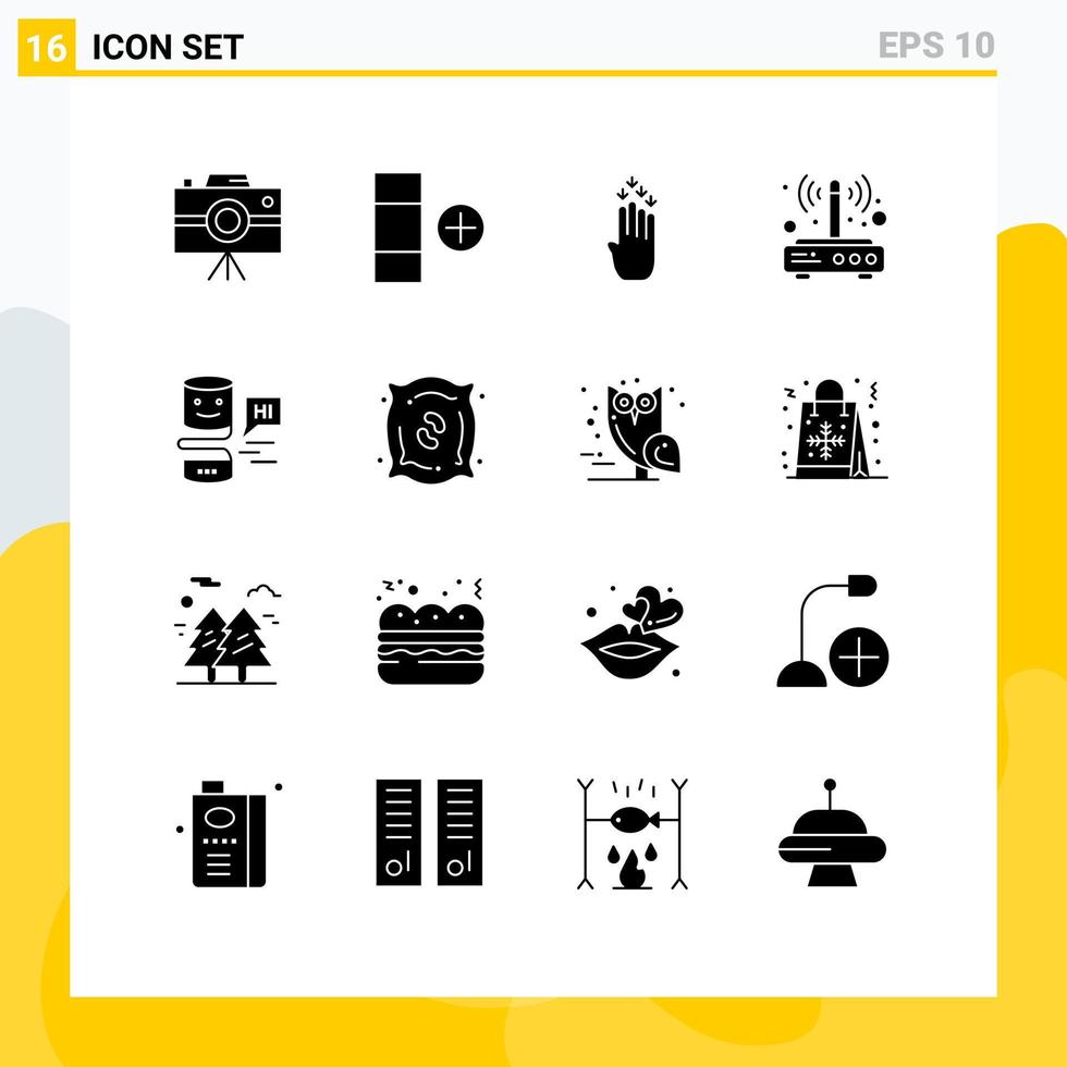 grupo de 16 signos y símbolos de glifos sólidos para elementos de diseño de vectores editables de enrutador inalámbrico conversacional de cuatro conexiones