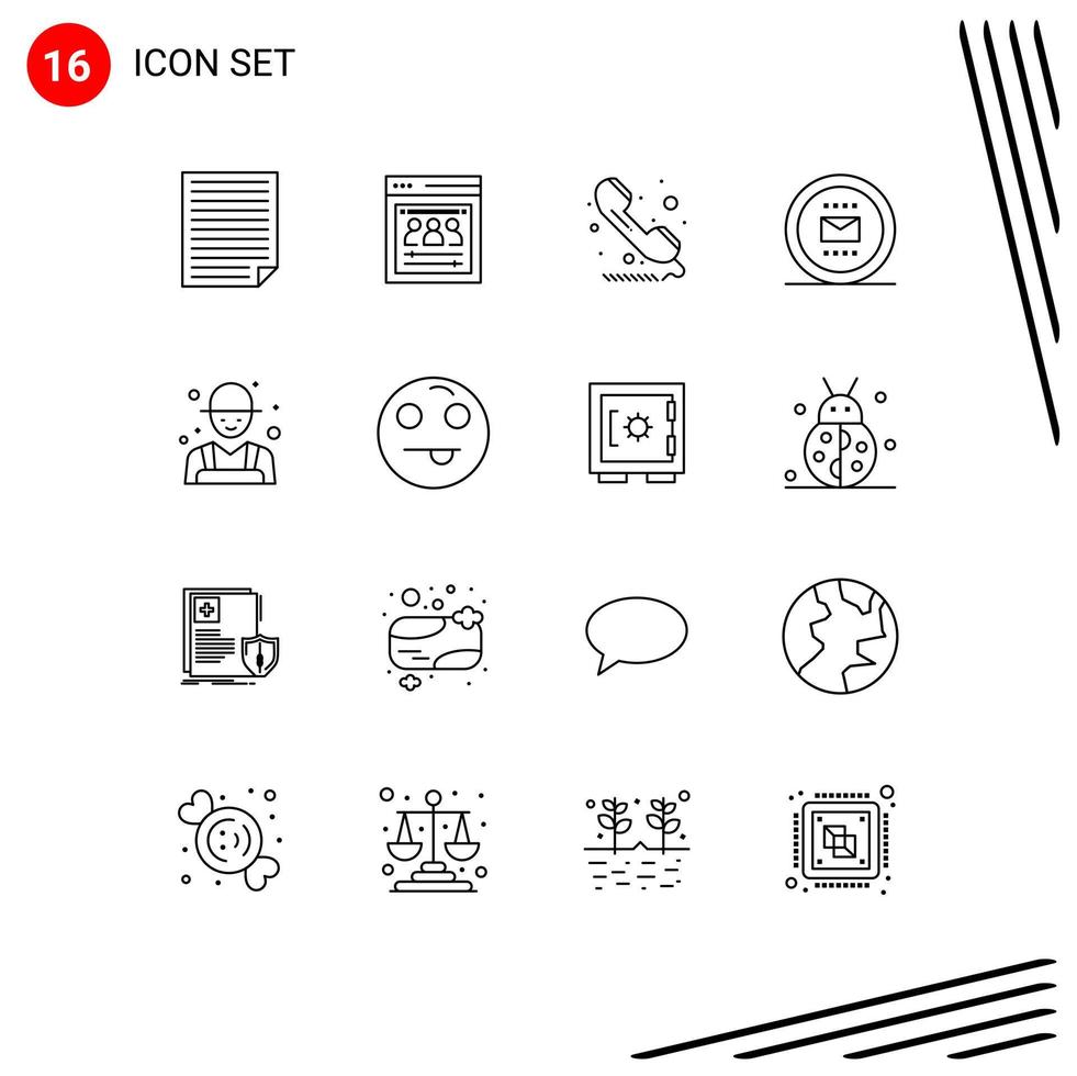 Group of 16 Outlines Signs and Symbols for secretary job web team envelope sign Editable Vector Design Elements