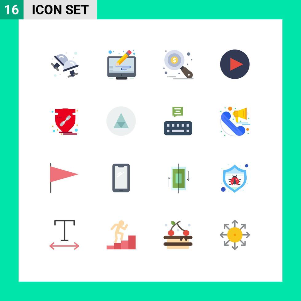 16 Universal Flat Color Signs Symbols of protect verify research trust arrow Editable Pack of Creative Vector Design Elements