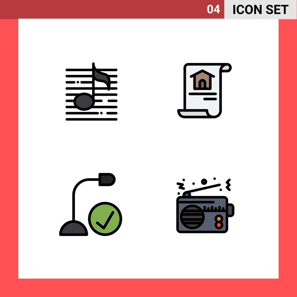 Modern Set of 4 Filledline Flat Colors Pictograph of nodes computers sound document devices Editable Vector Design Elements