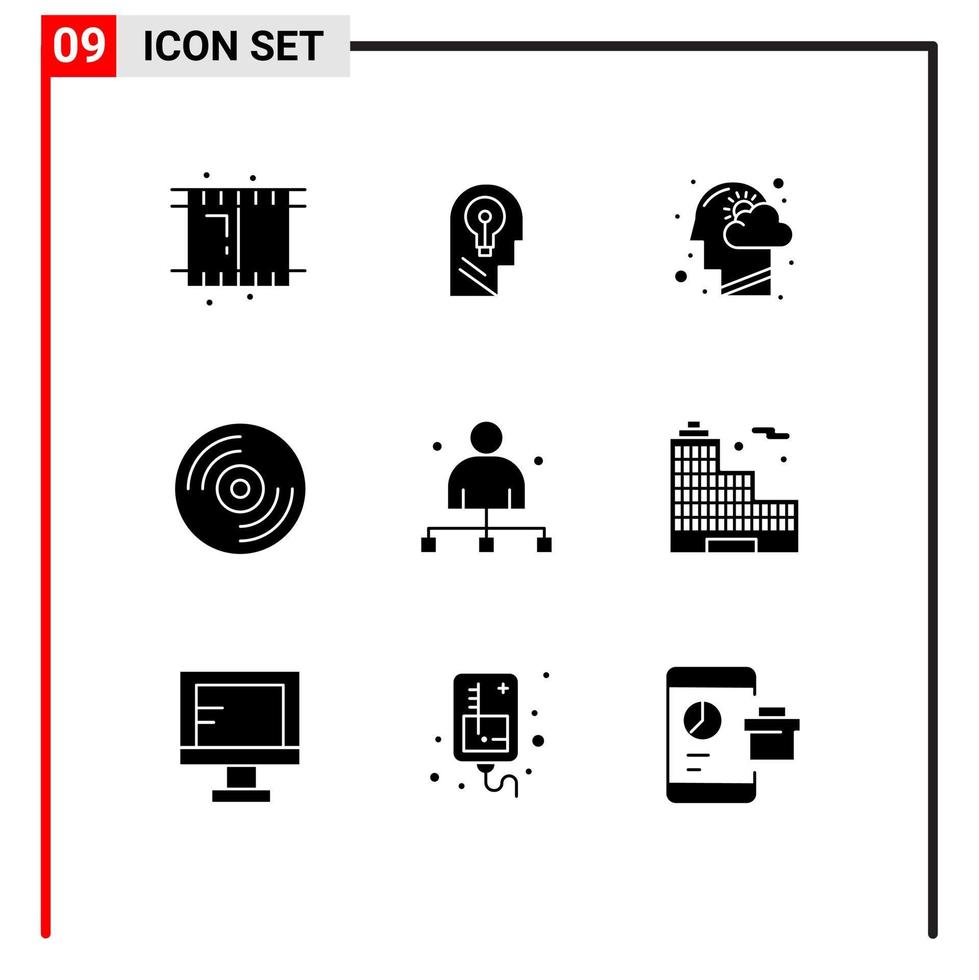 9 Thematic Vector Solid Glyphs and Editable Symbols of captain music cloud media thinking Editable Vector Design Elements