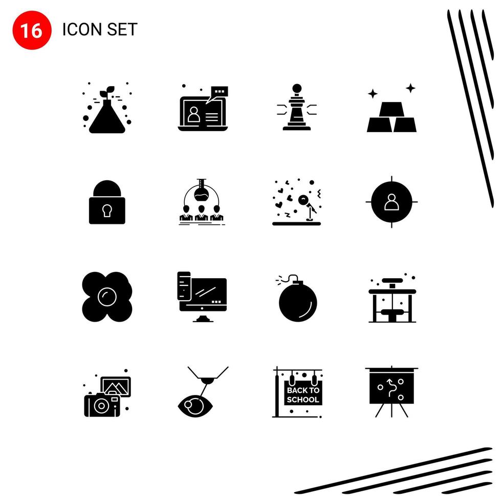 Modern Set of 16 Solid Glyphs and symbols such as lock gold help finance king Editable Vector Design Elements