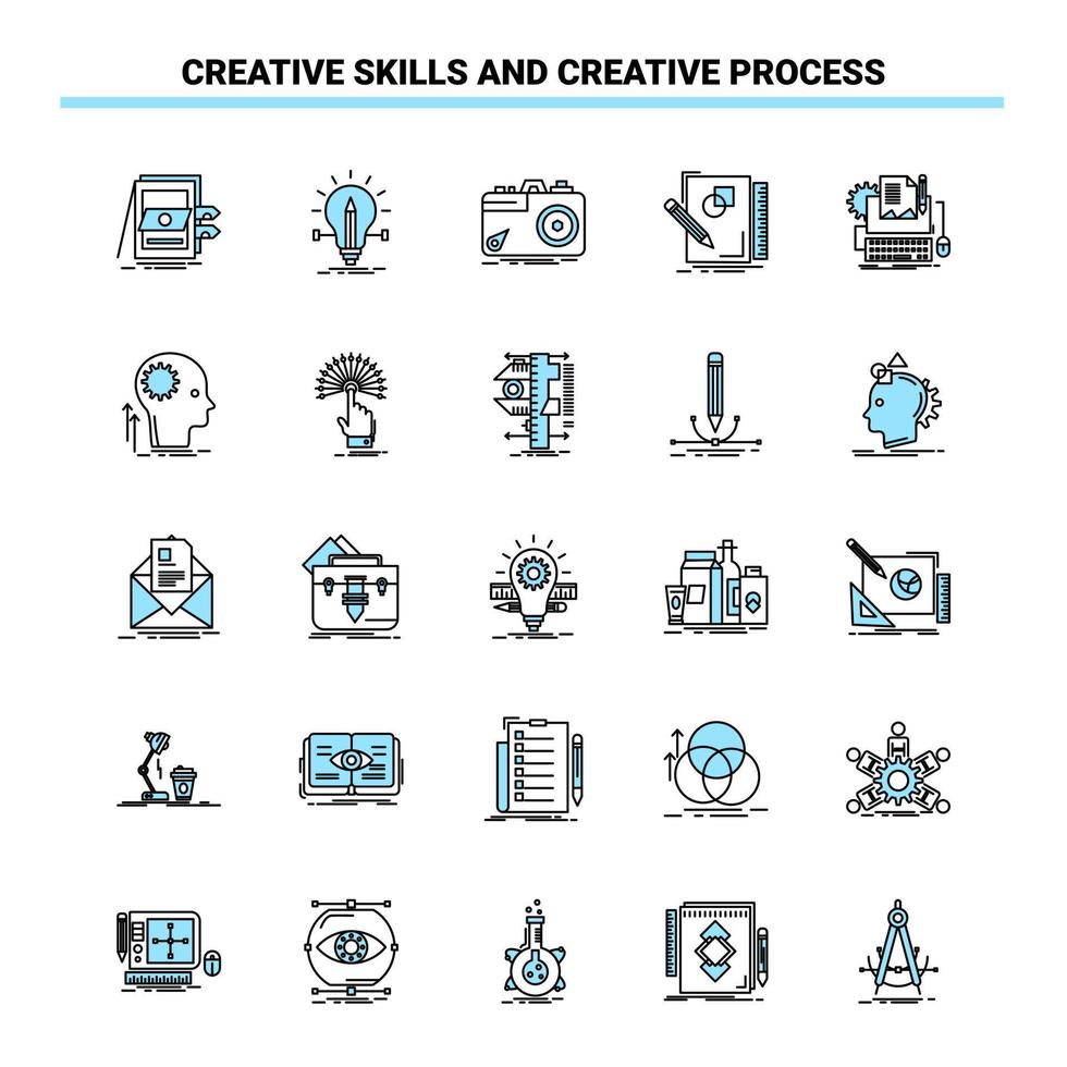 25 Creative Skills And Creative Process Black and Blue icon Set Creative Icon Design and logo template Creative Black Icon vector background