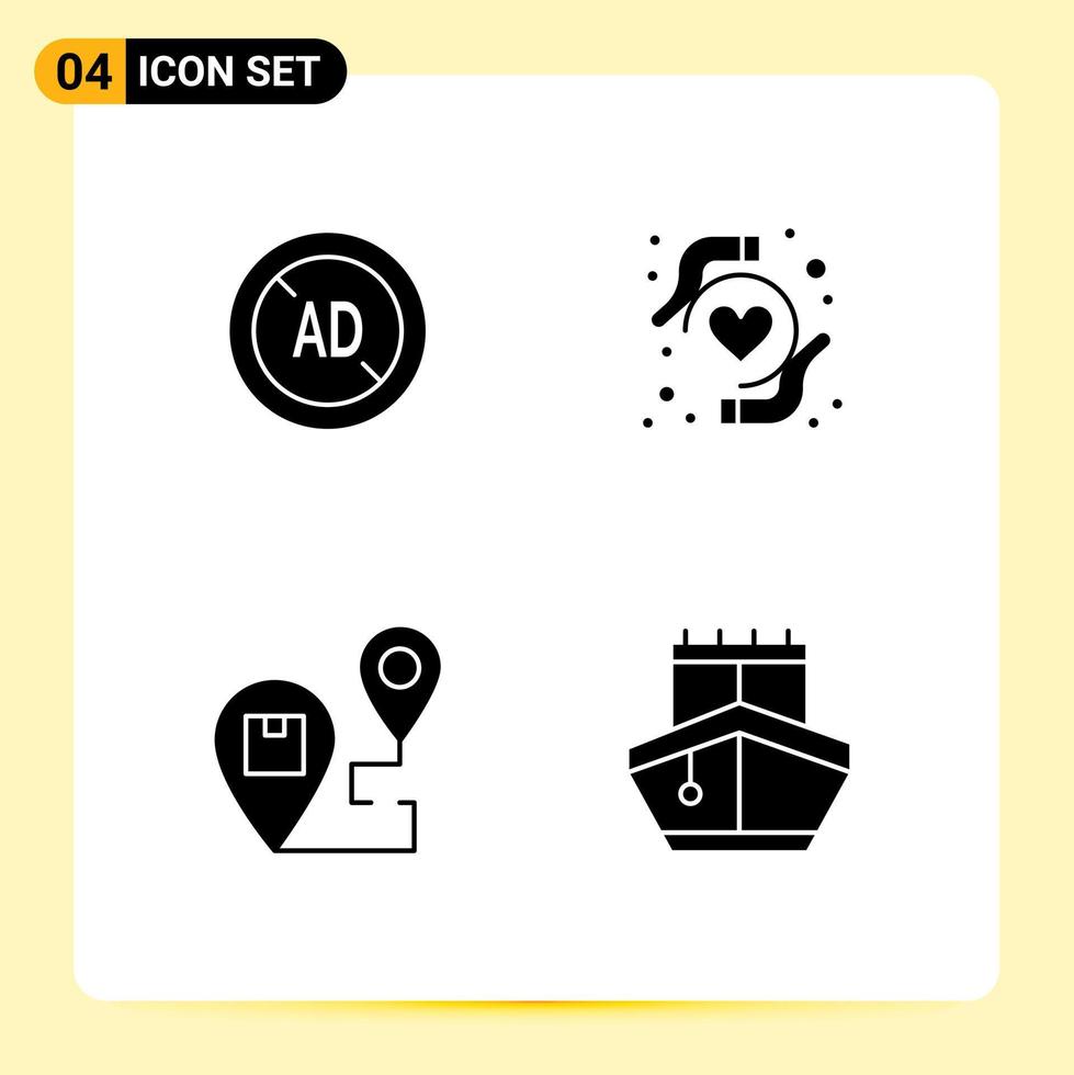 4 Solid Glyph concept for Websites Mobile and Apps ad location digital heart protection shipping Editable Vector Design Elements