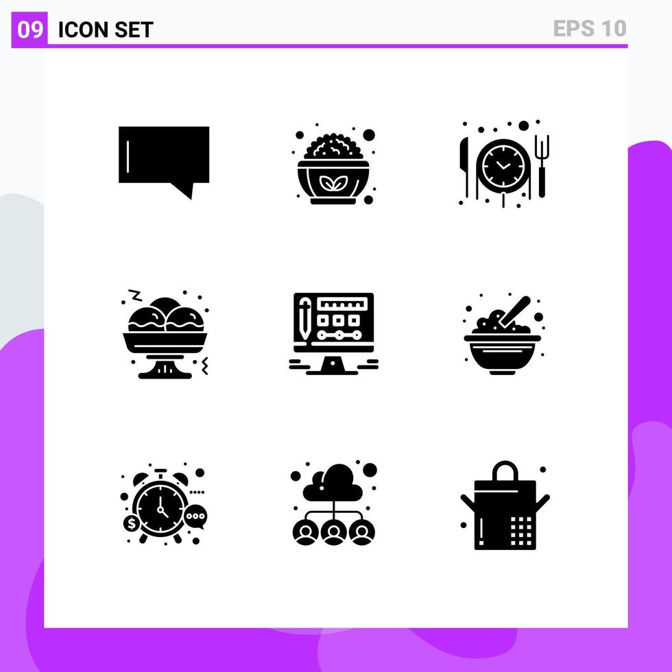 Modern Set of 9 Solid Glyphs and symbols such as cereals design reservation screen fast Editable Vector Design Elements