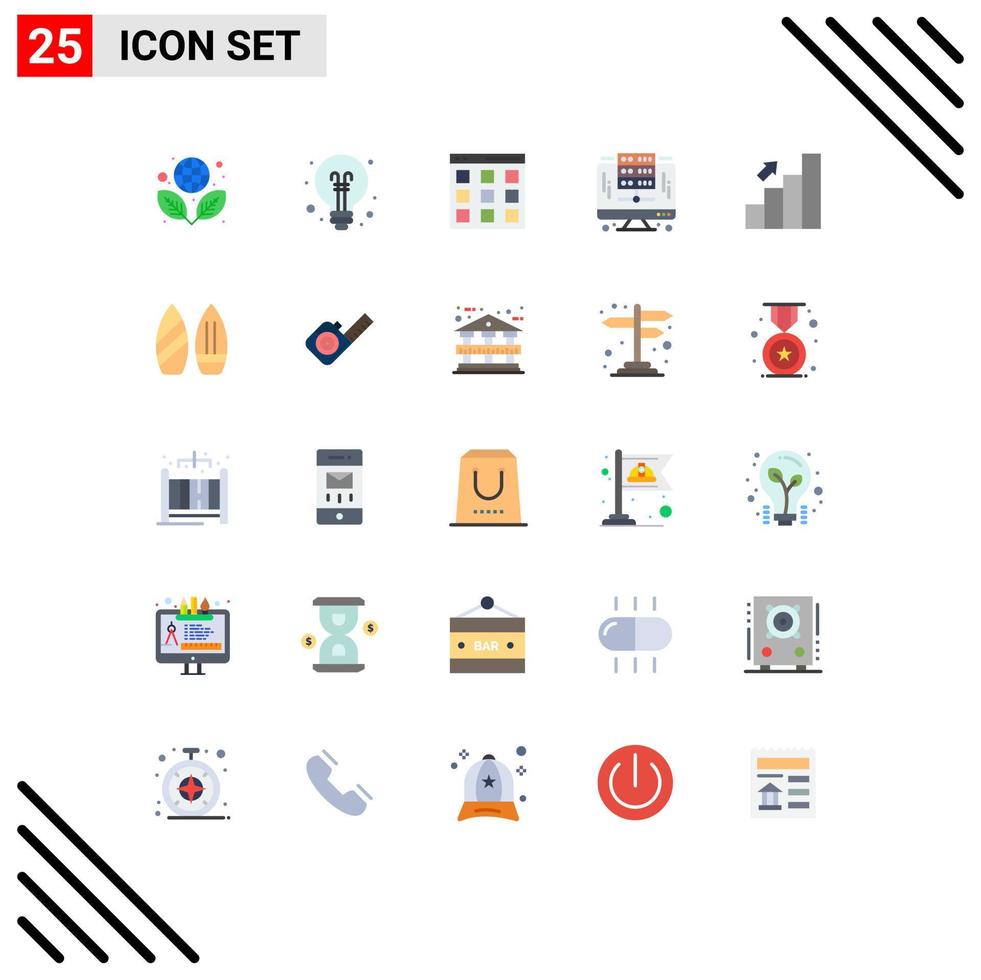grupo de 25 signos y símbolos de colores planos para elementos de diseño vectorial editables de computadora de base de datos de comunicación de servidor empresarial vector