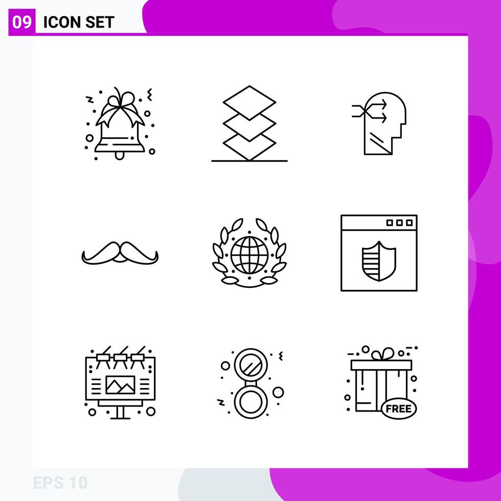 paquete de conjunto de iconos de línea de 9 iconos de contorno aislados en fondo blanco para impresión web y fondo de vector de icono negro creativo móvil