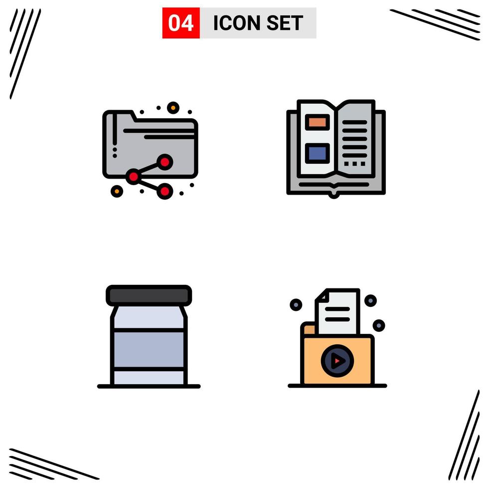 Universal Icon Symbols Group of 4 Modern Filledline Flat Colors of share food folder knowledge document Editable Vector Design Elements