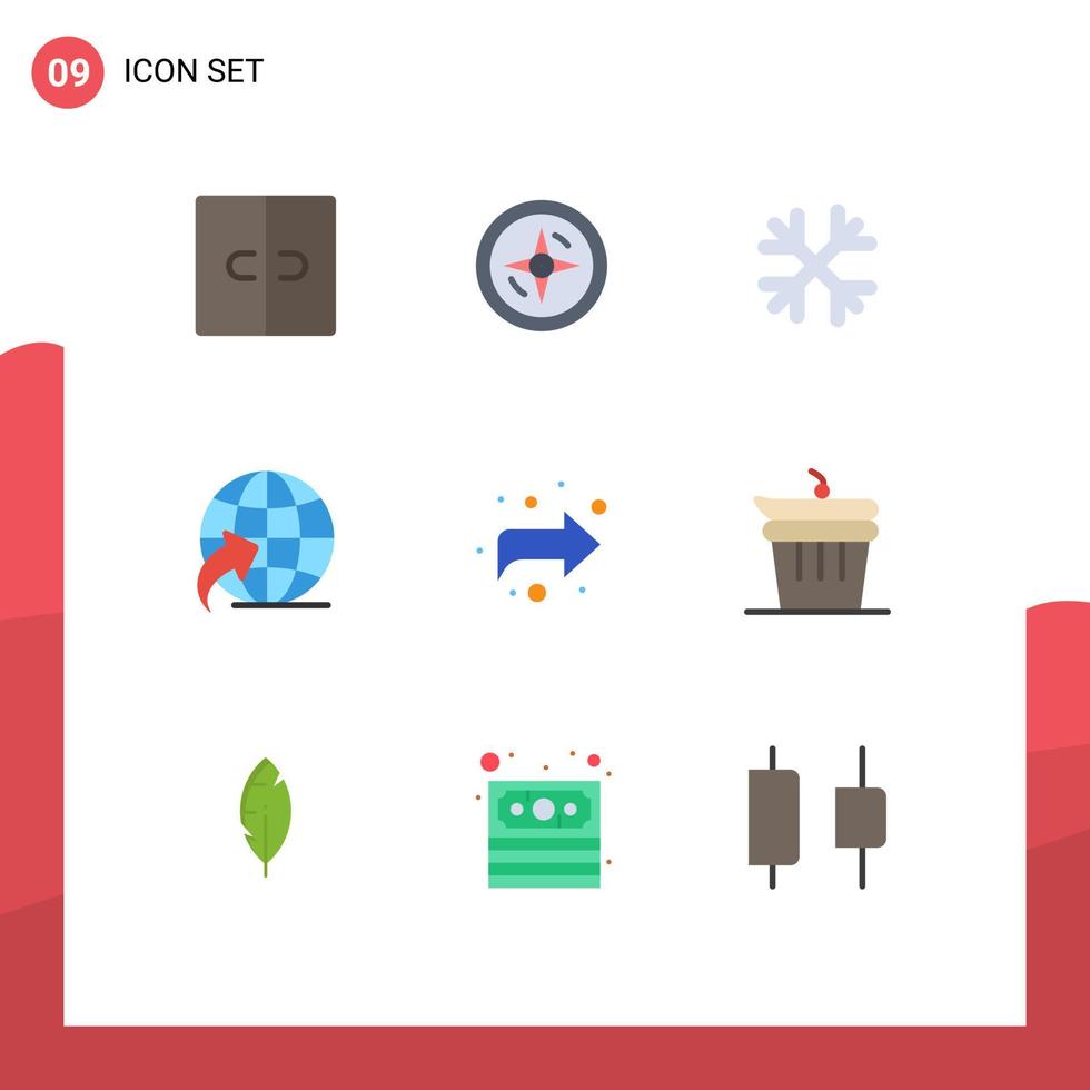 9 Thematic Vector Flat Colors and Editable Symbols of and forward snow flakes arrow globe Editable Vector Design Elements